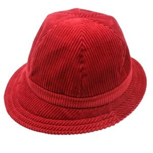 VINTAGE USA LADIES’ RED CORDUROY FEDORA HAT~SIZE MEDIUM